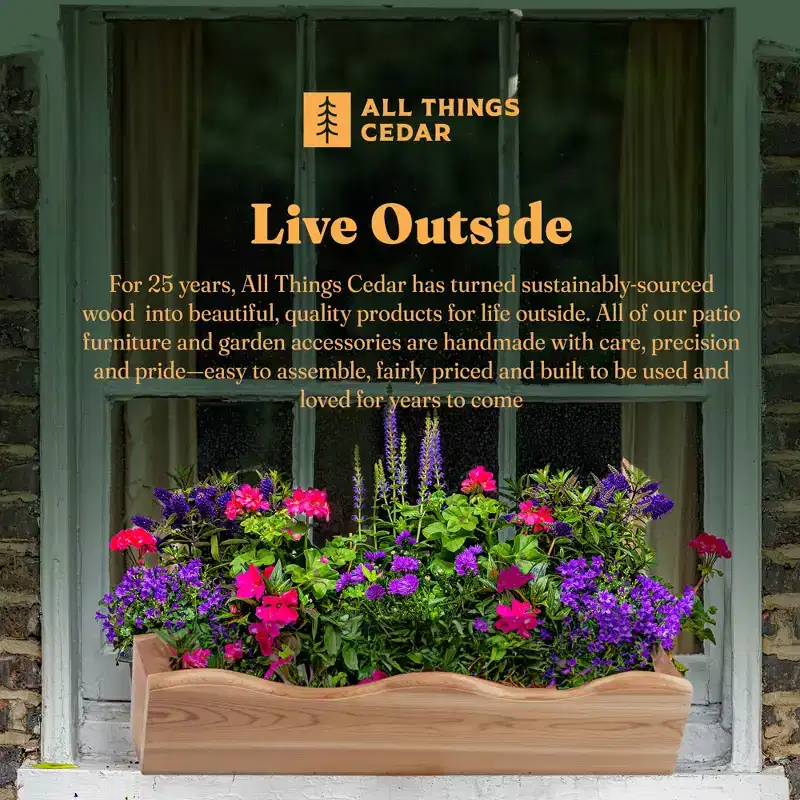 All Things Cedar 22 Inch Outdoor Window Planter, Handcrafted Wood Wall Mount Box for Garden Plants, Herbs, and Flowers, Natural Finish