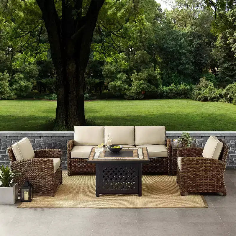 Bradenton 5pc Outdoor Wicker Conversation Set with Fire Table - Crosley
