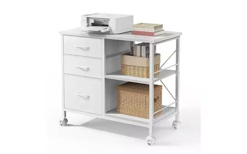 3-Layer Mobile Filing Cabinet, Printer Stand with Drawers Back Support Strips for Office