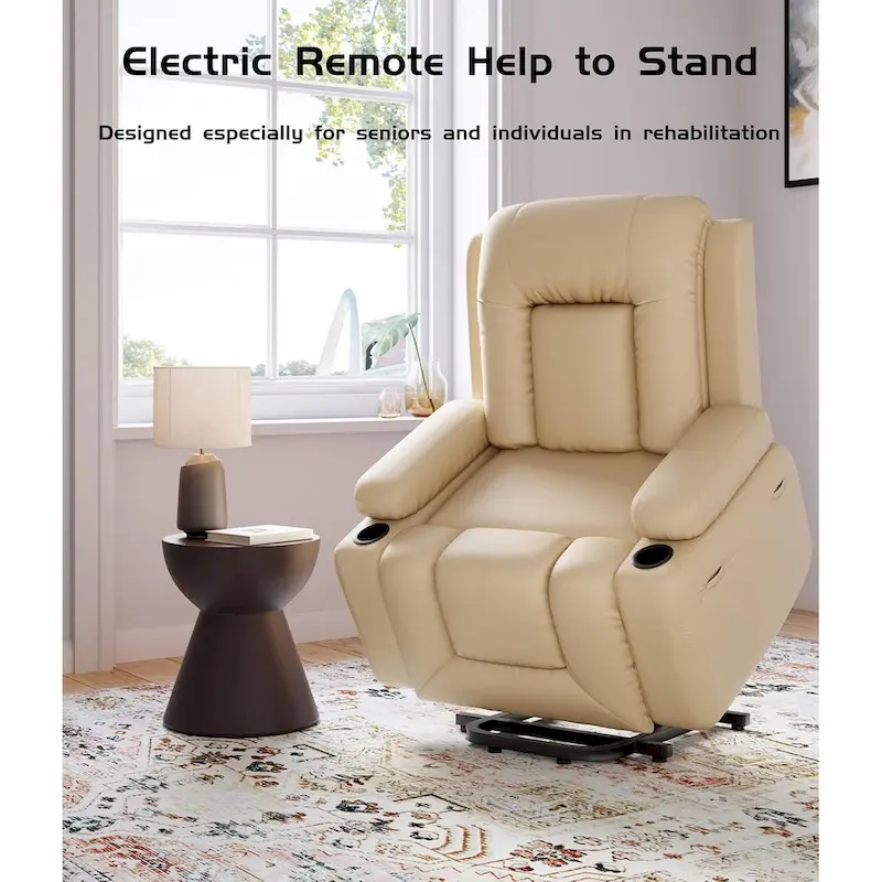 Faux Leather Power Lift Recliner, Heat & Massage, 1-Person �� Cognac / Coffee / Tan / Grey / Beige