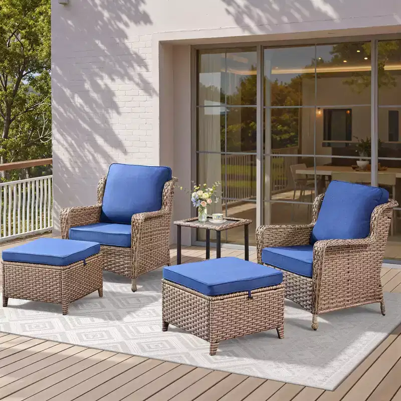 GDFStudio Halston Outdoor Wicker Chat Set with Cushions and Side Table