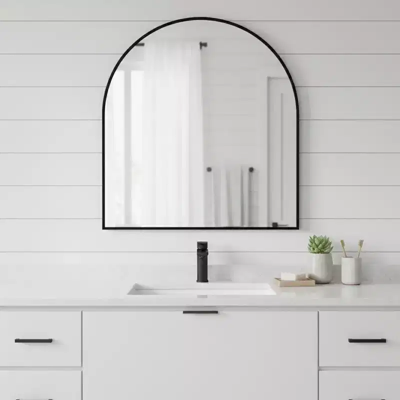 HomeRoots 29 Black Metal Wide Arch Framed Bathroom Vanity Mirror