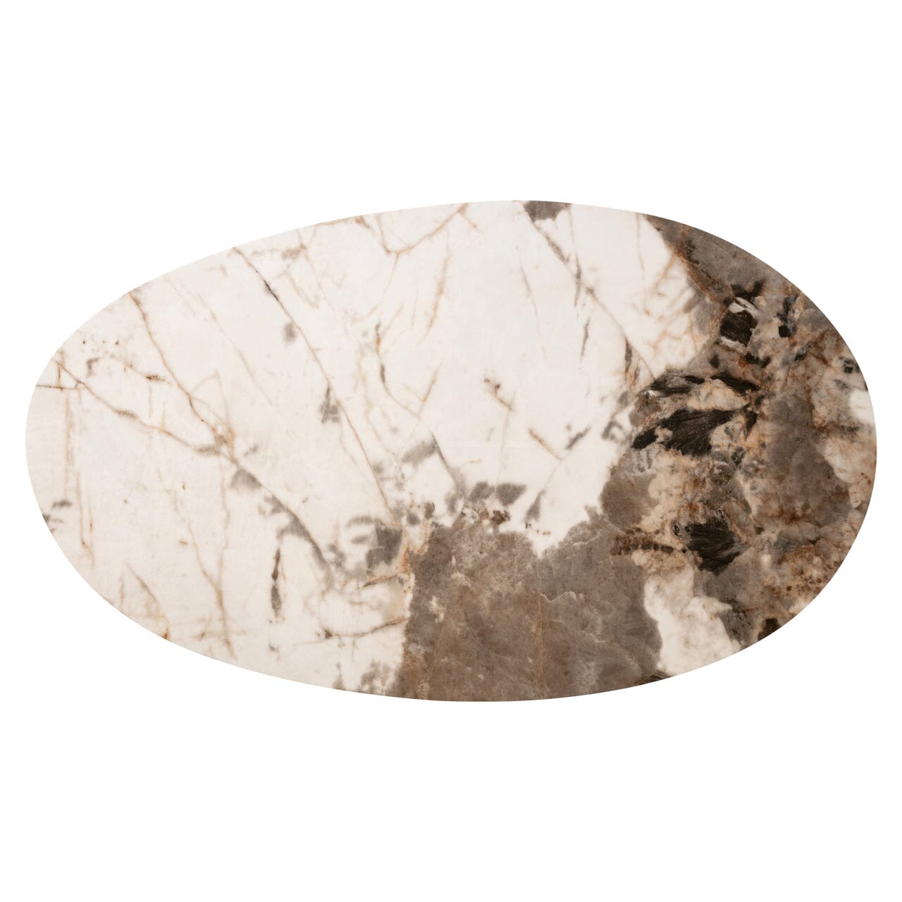 Brown Oak Veneer Oval Coffee Table with Faux Marble Top