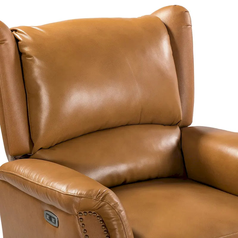 Genuine Leather Power Recliner with USB Port 鈥?Wingback Nailhead Set of 2