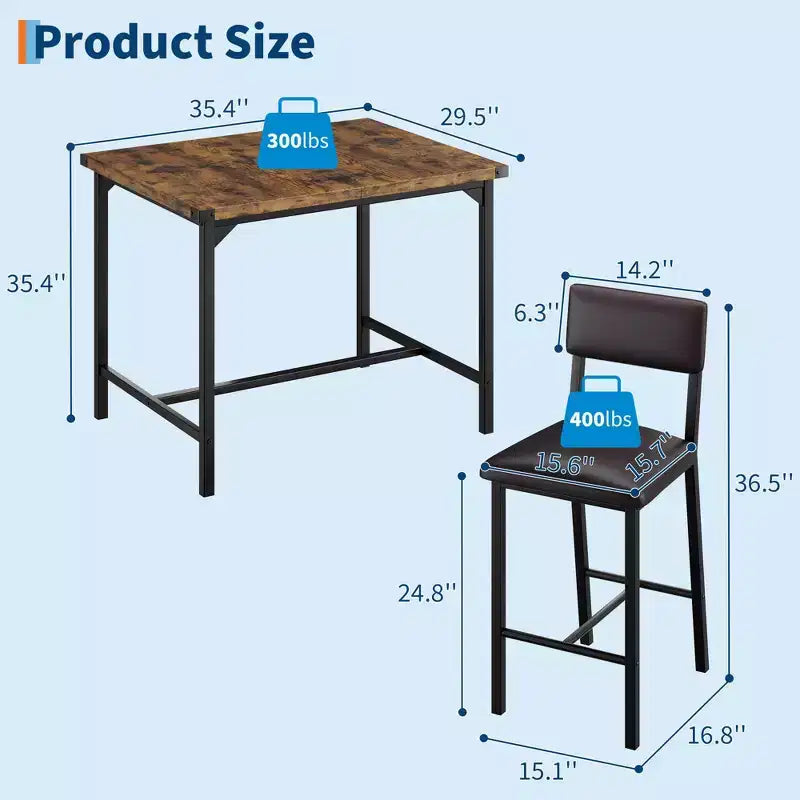 Dining Table Set, Counter Height Table with 4 Upholstered Bar Stools