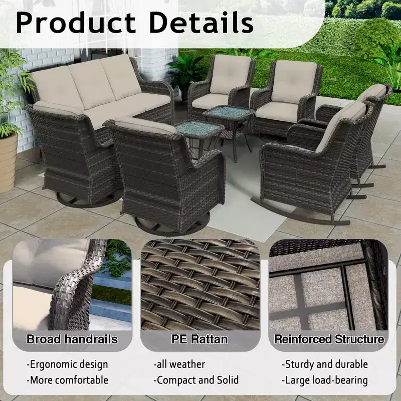 UPTIOT 9 Pieces Outdoor Wicker Sectional Sofa
