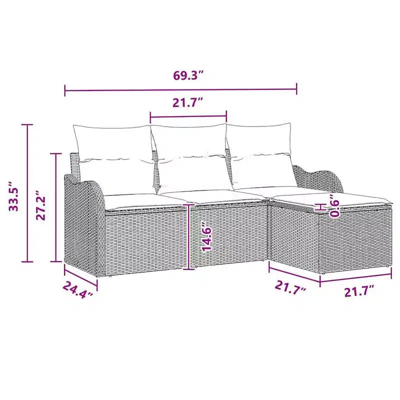 vidaXL Garden Sofa Set with Cushion 4 pcs Black Poly rattan