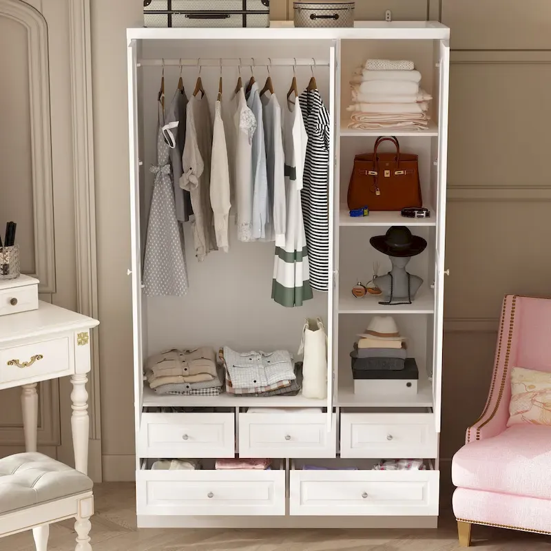 Modular Majesty Double Wardrobe Mirror-Front Storage Closet Armoires