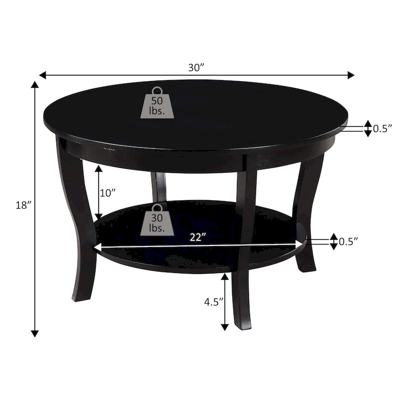 Convenience Concepts American Heritage Round Coffee Table with Shelf