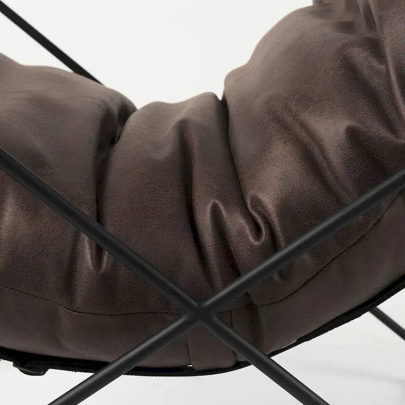 Faux Leather Accent Chair – Brown / Black, Modern Style, X-Frame Metal Legs, Seats 1