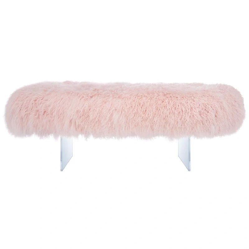 Gaetane Sheepskin Ottoman with Acrylic Legs