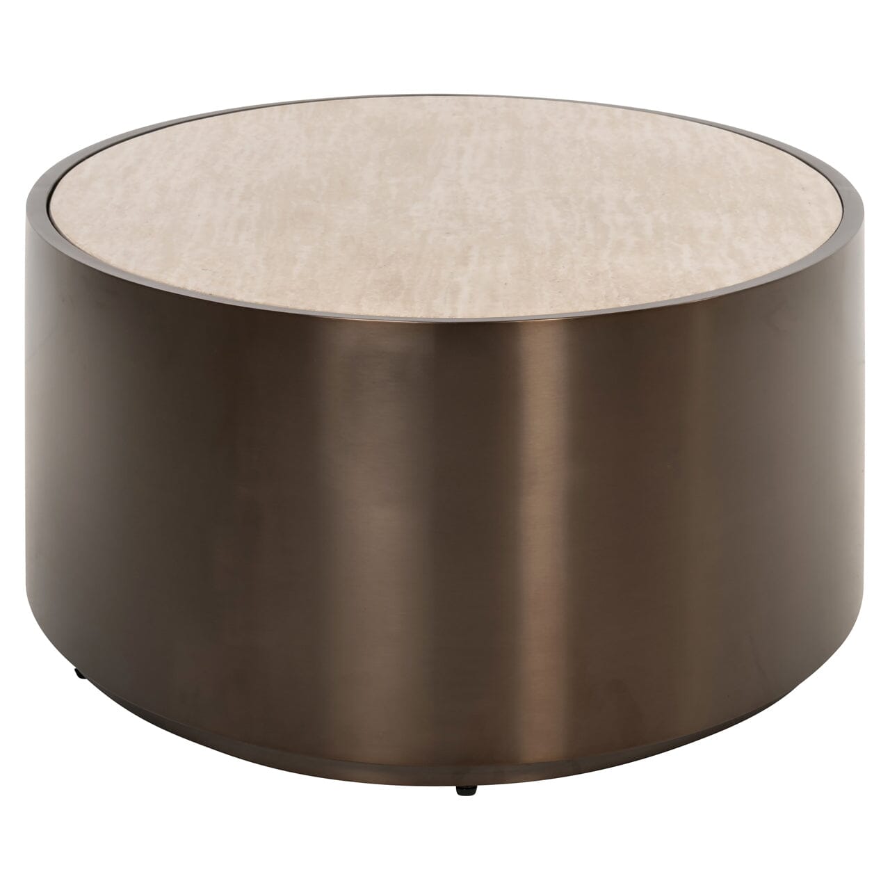 Bronze Oval Coffee Table with Beige Faux Marble Top