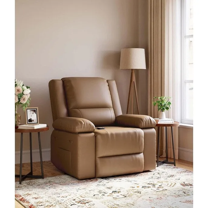 Faux Leather Power Lift Recliner, Heat & Massage, 1-Person �� Cognac / Coffee / Tan / Grey / Beige
