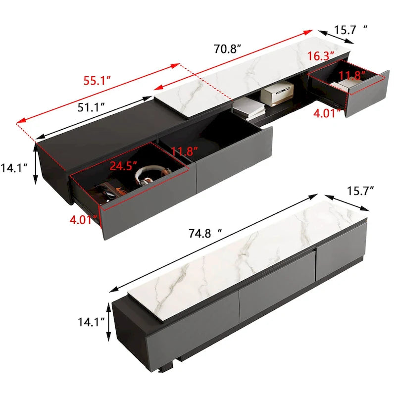 Extendable TV Stand Media Console With 3 Drawers - 75