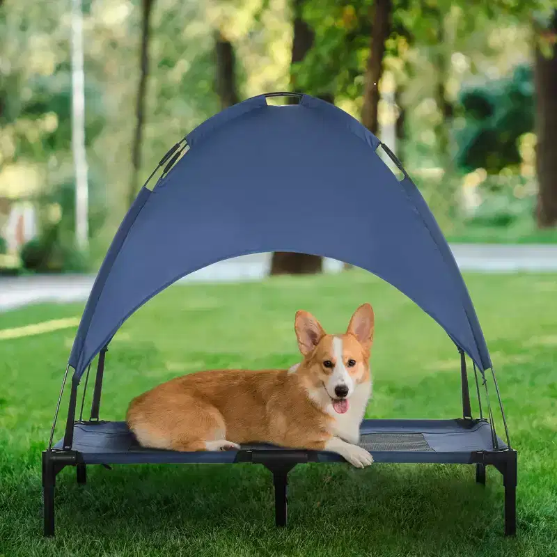 Skyzone 4836 Foldable Elevated Dog Cot with UV-Protective Canopy, Breathable Cooling Pet Bed