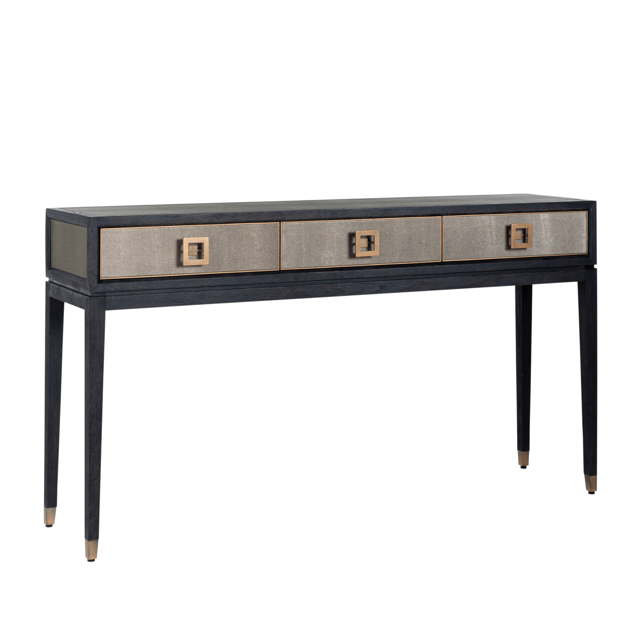 Black Wood & Shagreen 3 Drawer Console Table with Brass Handles