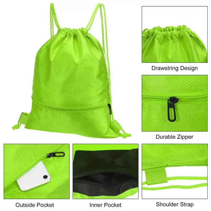 Unique Bargains Waterproof Adjustable Zip Pocket Drawstring Backpack Bags for Women Men