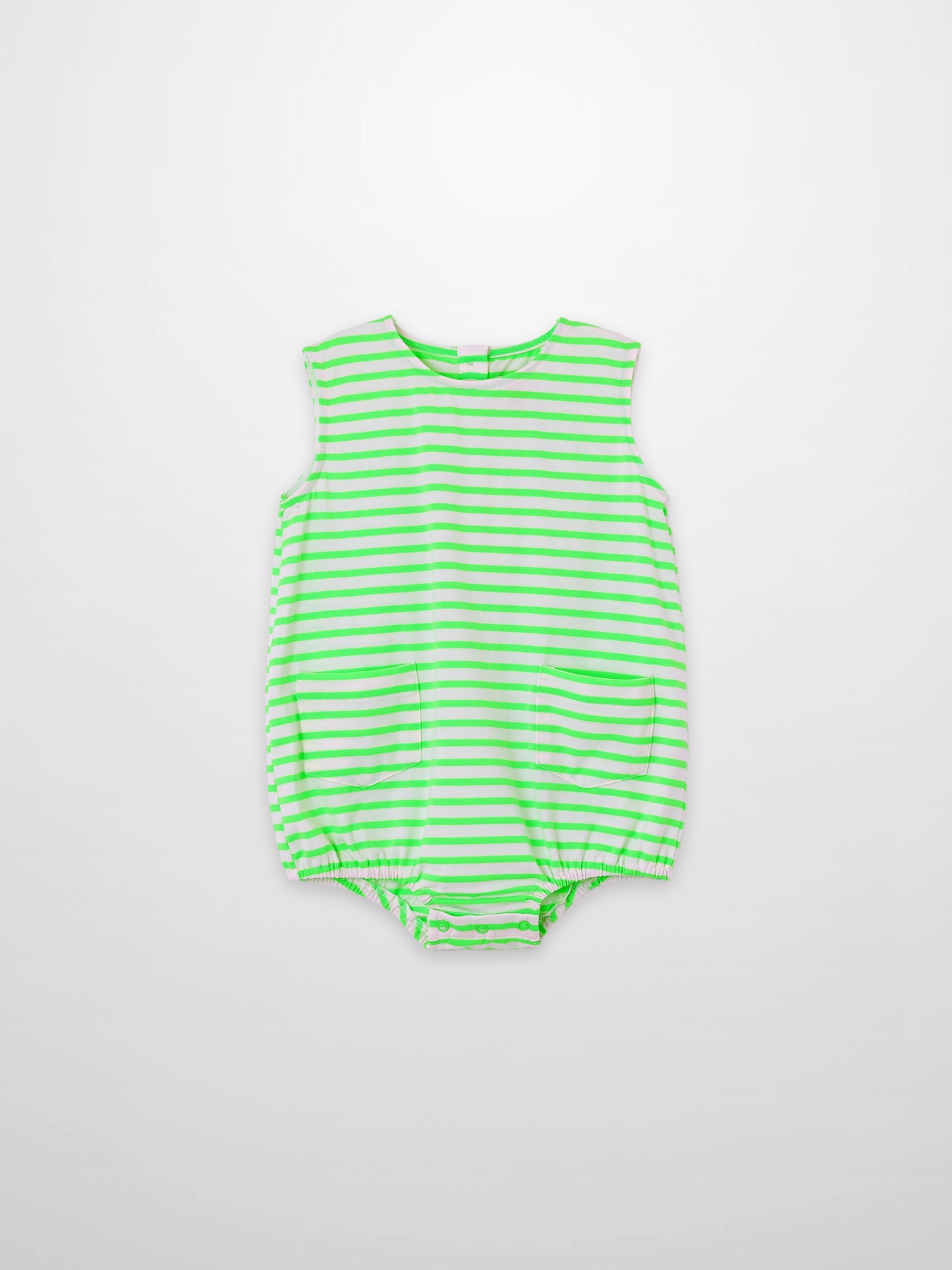 Neon Green Striped Romper for Baby Boys