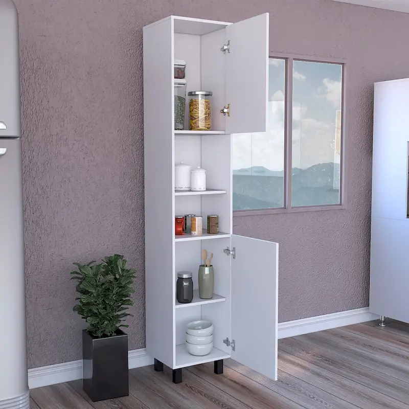 Pantry Cabinet with Three Interior Shelves, White Finish