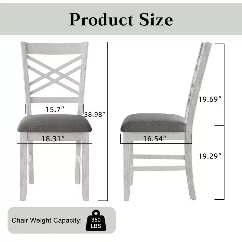 VECELO Rustic 5-Piece Extendable Dining Table Set, Rubber Wood Table with 4 Armless Upholstered Dining Chairs for Kitchen, Gray
