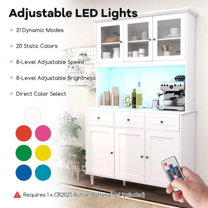 Tall kitchen food storage cabinet with LED lights and