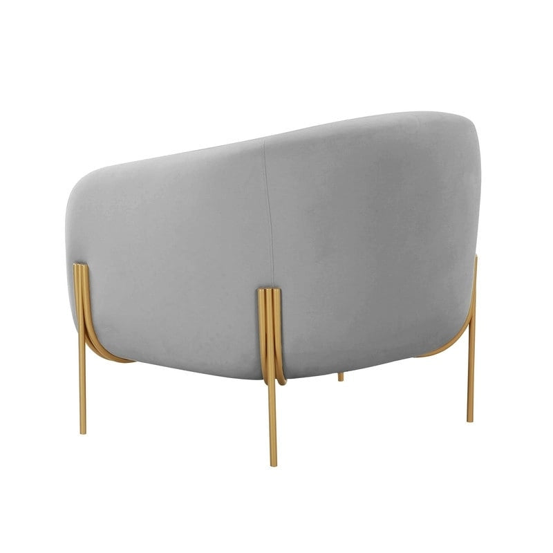 Velvet Accent Chair – Cream / Grey, Matte Gold Legs, Handmade, Seats 1