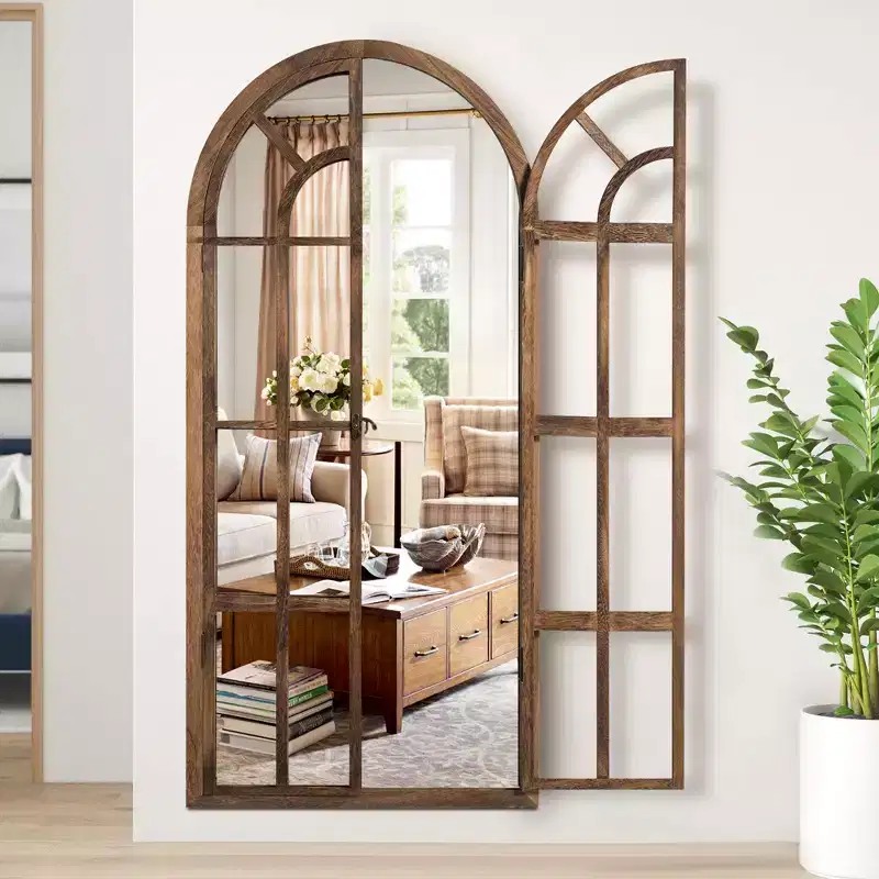 Arched Wood Frame Window Mirror - Full Length