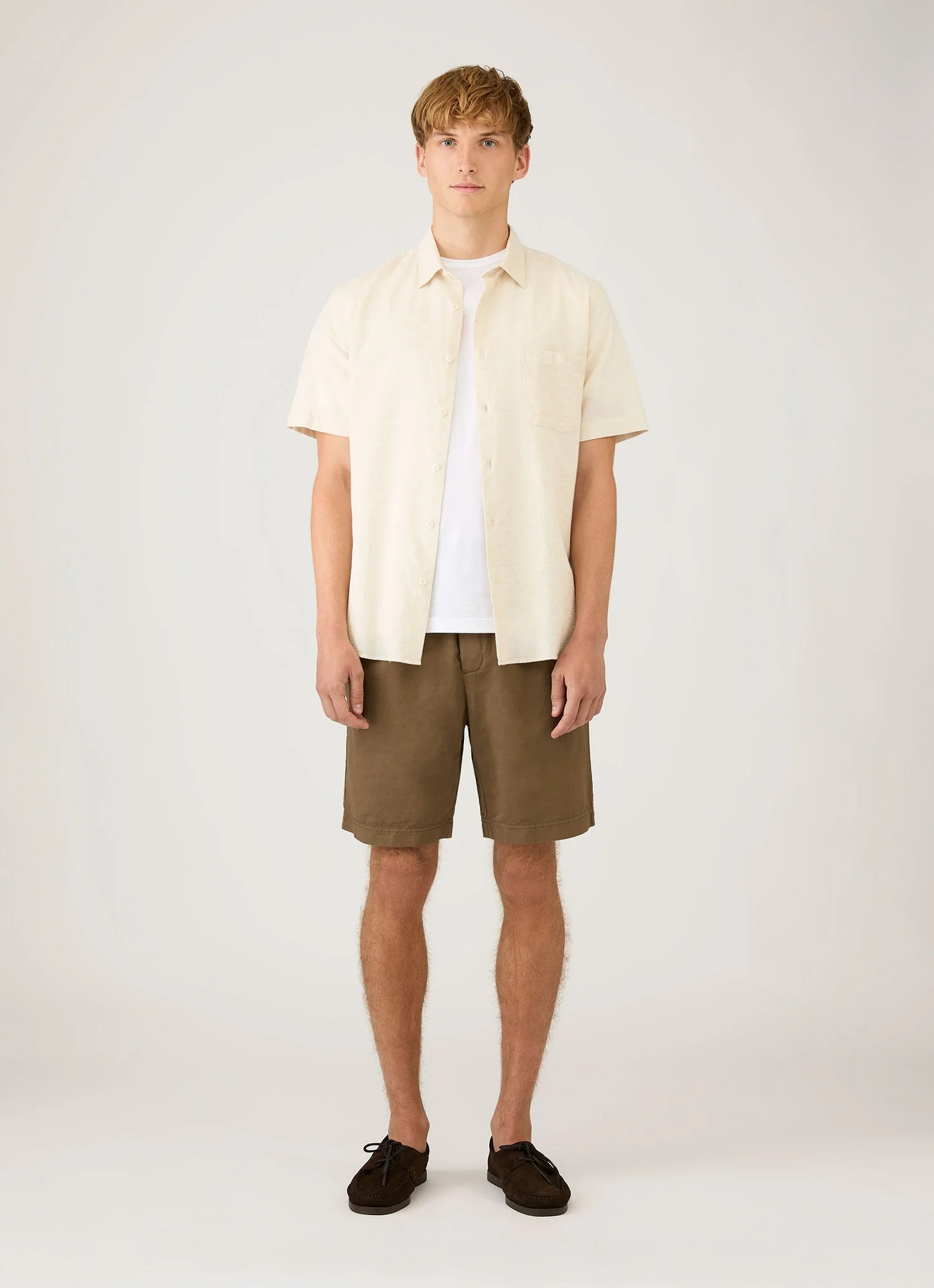 Men's Short Sleeve Cotton Linen Shirt in Ecru
