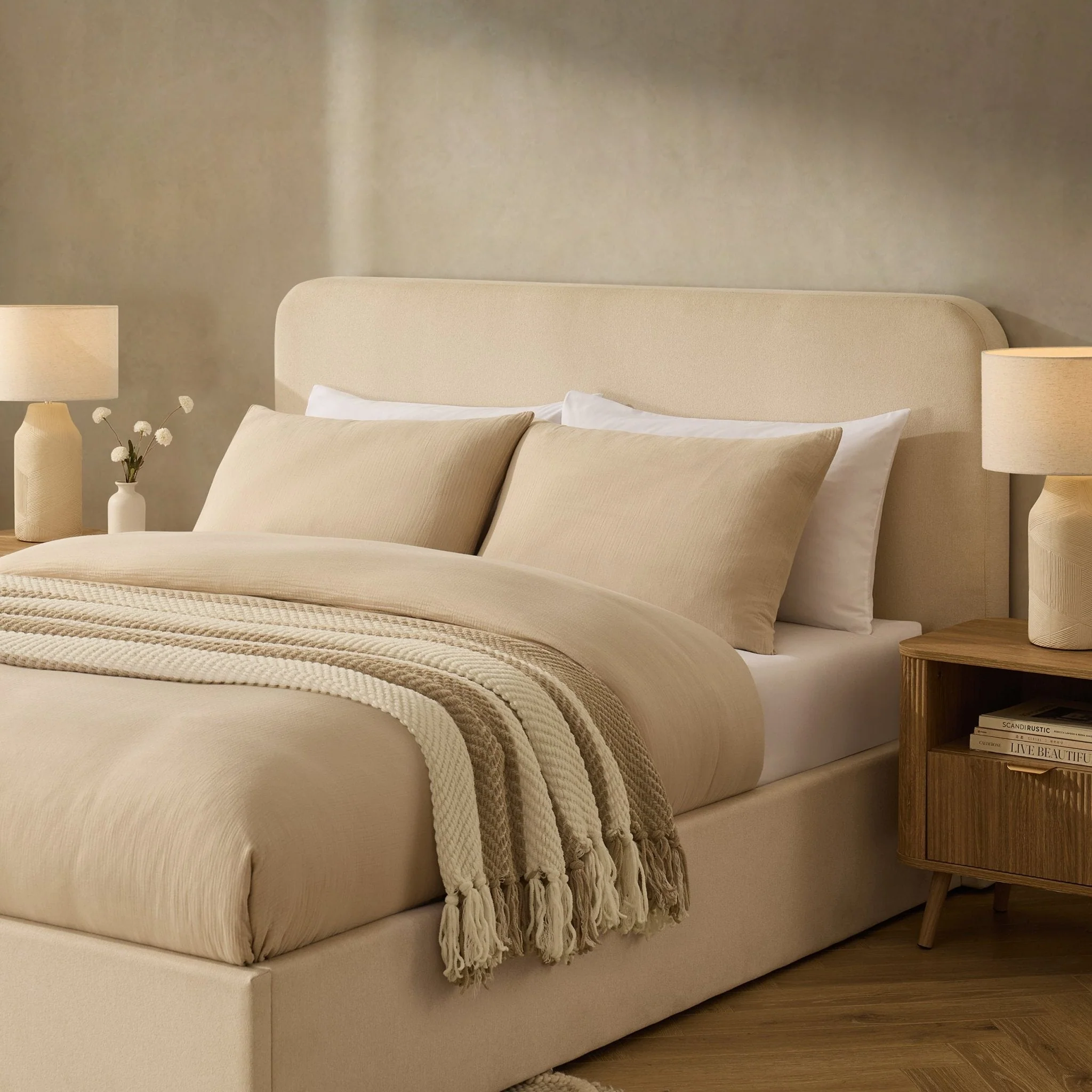 Storage Bed - Cream Linen