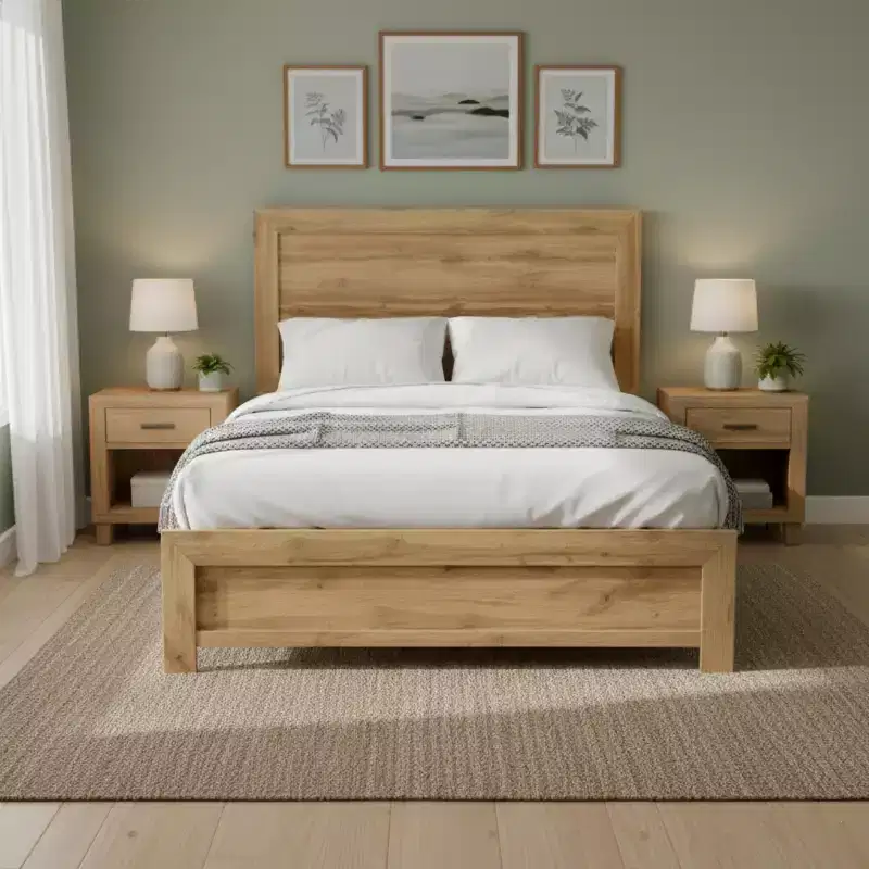 GDFStudio Carson Rustic Contemporary Wood Bed Frame with Headboard