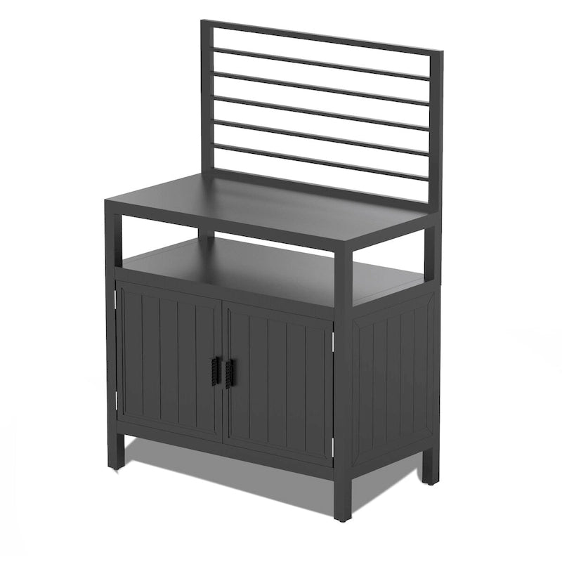 Outdoor Kitchen Storage Island – Grey, Powder-Coated Aluminum, Food-Safe Countertop, Modular Design
