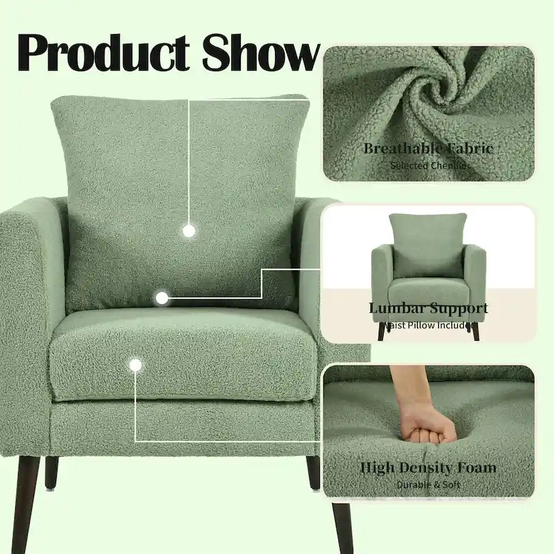 Green 26.77 Upholstered Arm Chair with Solid Wood Legs