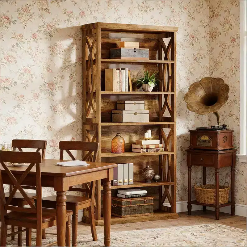 GDFStudio Deeanne 6-Tier Wood Decorative Bookshelf with Patterned Side Panels