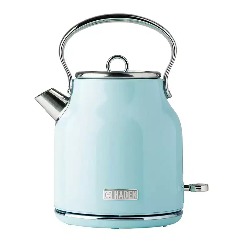 Haden Coffee Machine, 12 Cup Drip Coffee Maker Bundled with Heritage 1.7 Liter Stainless Steel Electric Kettle, Turquoise & Chrome