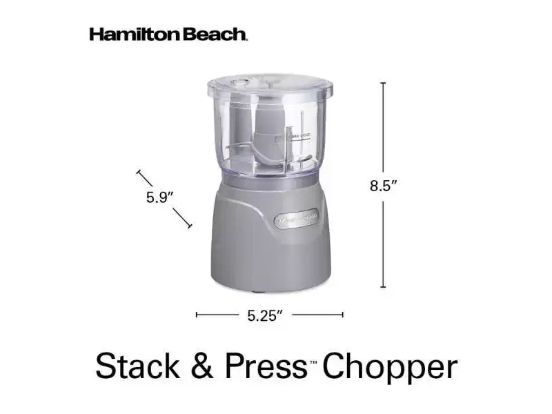 Hamilton Beach 3-Cup Stack & Press Food Chopper - Gray - 72740: Compact Vegetable Processor, Dishwasher-Safe Parts