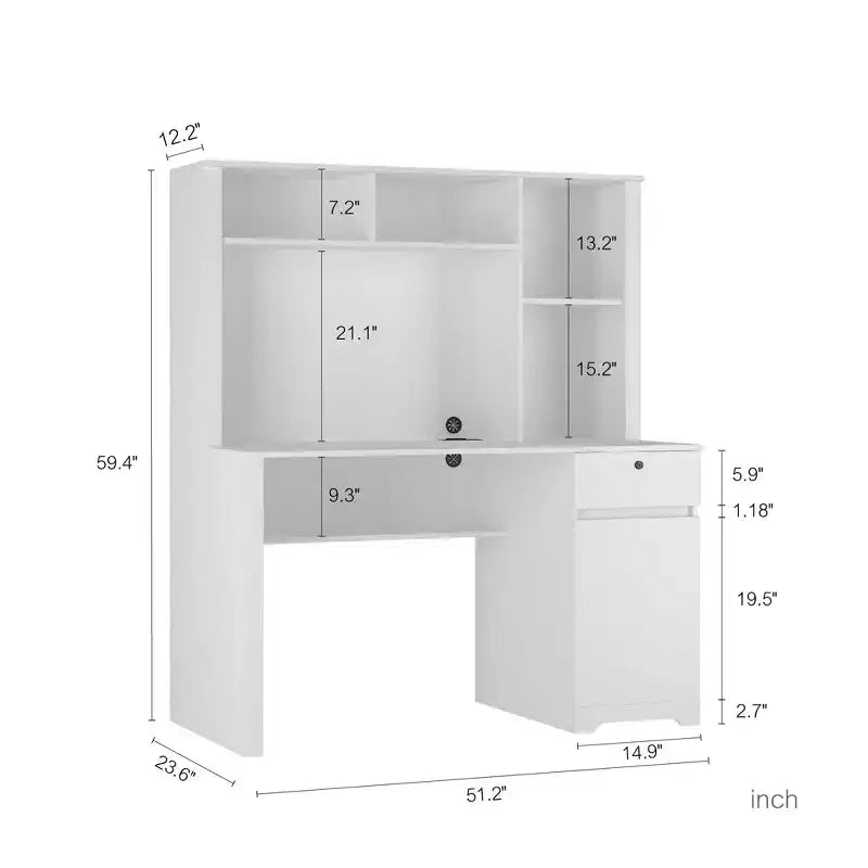 51.18IN Modern Computer Desk with Hutch and Bookshelf, Office Desk with Ample Storage, Writing Desk for Study, Reading Room