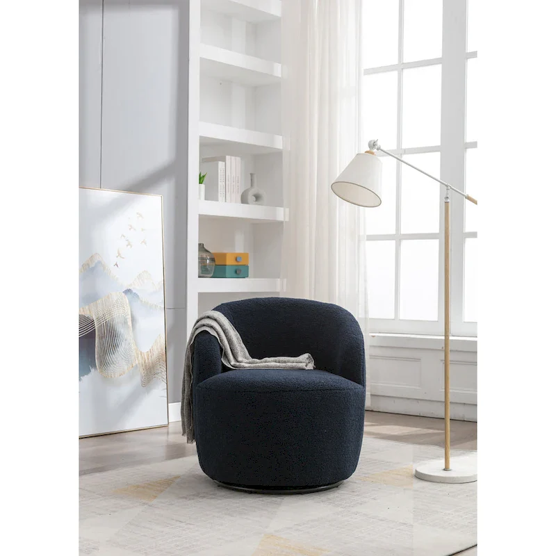 Green Chenille Swivel Barrel Chair with Metal Ring Base