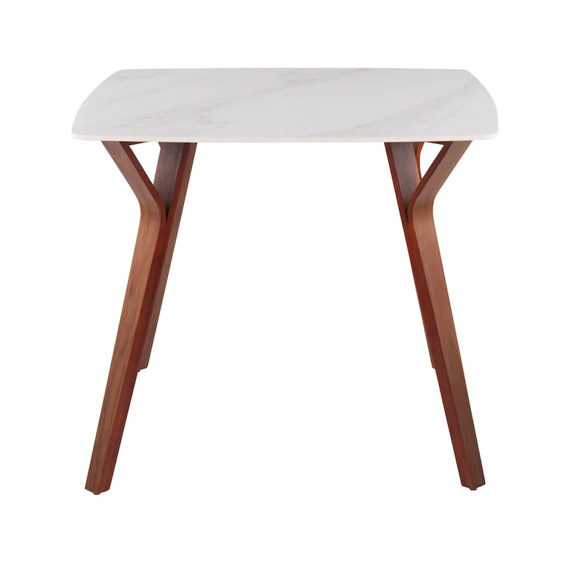 Square Marble Top Dining Table with Splayed Walnut Wood Legs