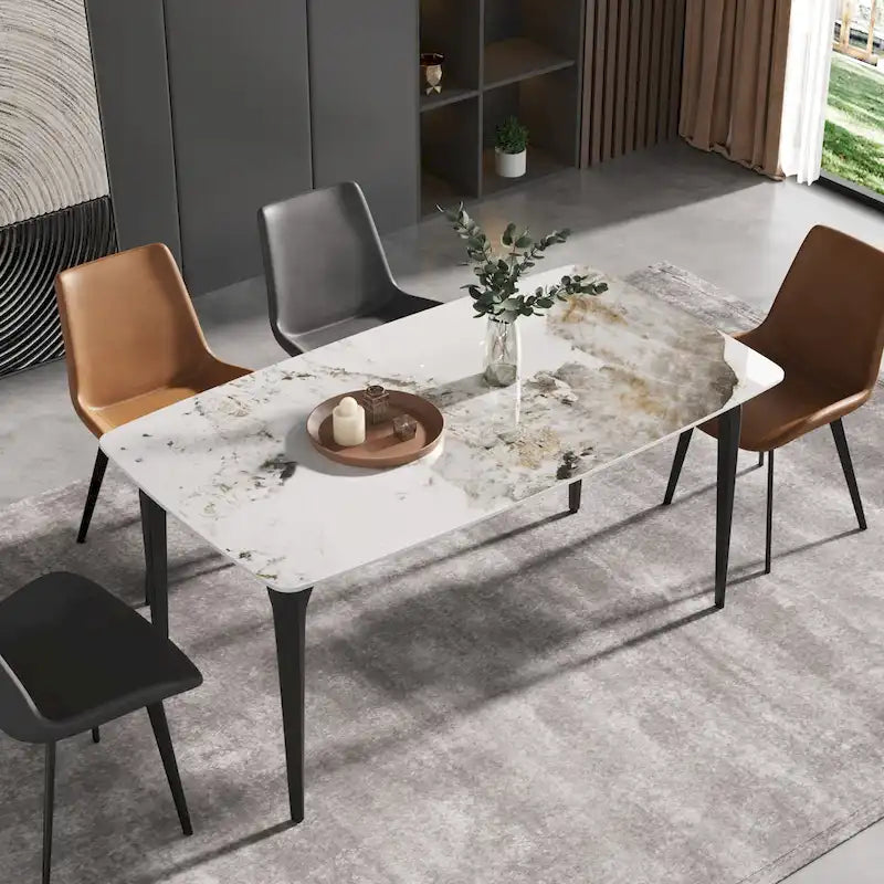 White & Black / Purple / Gold Sintered Stone Top Dining Table with Metal Legs for 4–6 Person