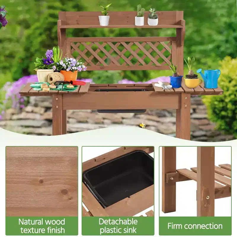 Yaheetech Outdoor Garden Potting Bench Wooden Work Station