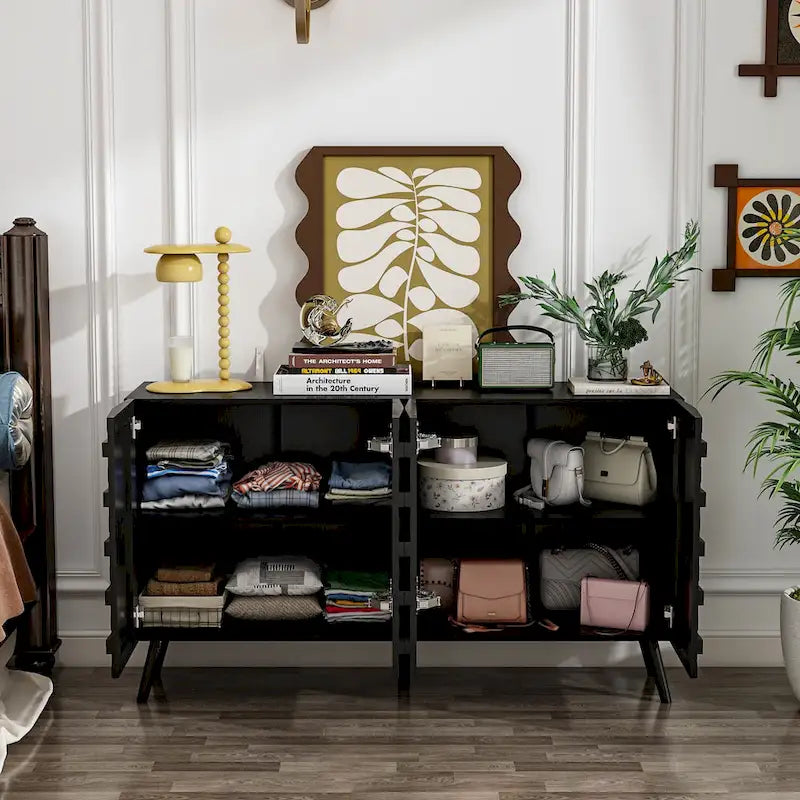 Sleek Black Buffet Cabinet Home Decor Console Table Side Table Wood