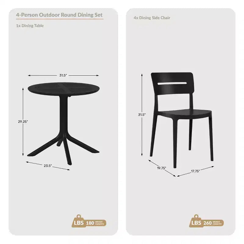 WestinTrends Playa Modern 5-Piece Resin Round Patio Dining Table Set with Stackable Patio Dining Chairs