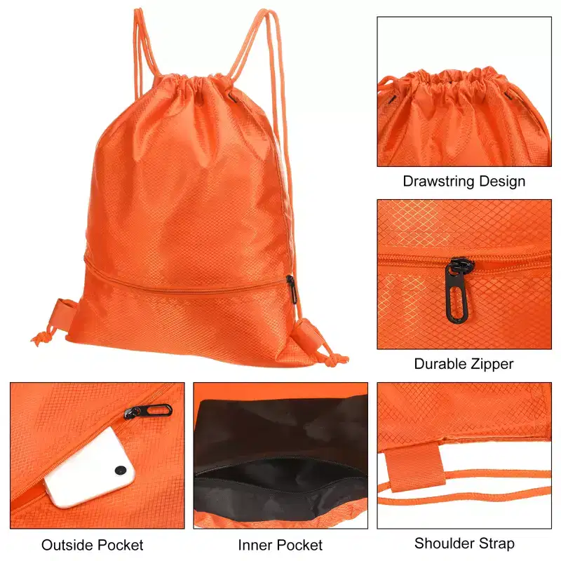 Unique Bargains Waterproof Adjustable Zip Pocket Drawstring Backpack Bags for Women Men