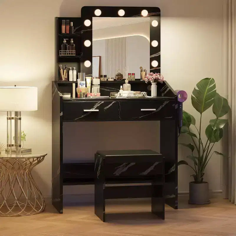 Vanity Desk with Mirror, Makeup Vanity with Cushioned Stool, 3 Lighting Modes Adjustable Brightness