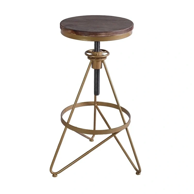 Weathered Wood & Gold Adjustable Bar Stool – Single