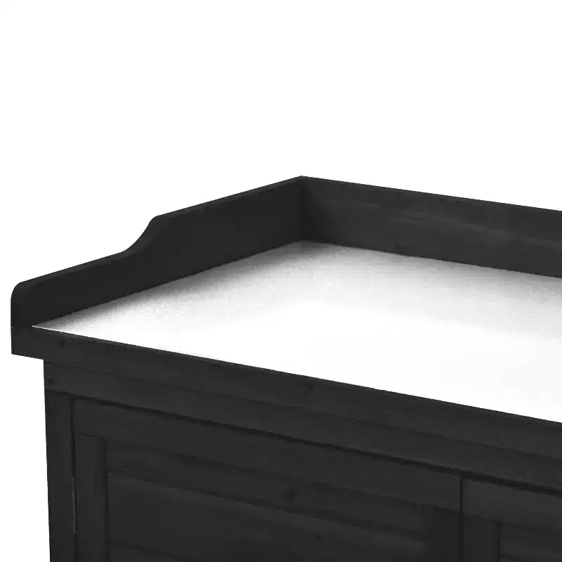 Outdoor Potting Bench with 2-Tier Shelves & Side Hooks, Galvanized Tabletop, Garden Workstation