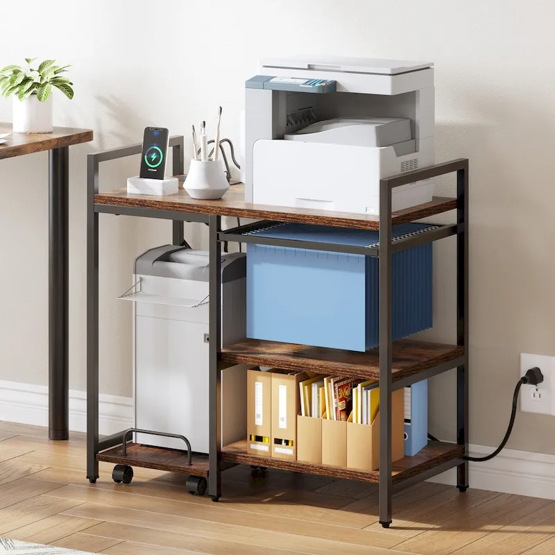 3-Shelf Printer Stand with Storage, Rolling Printer Table Machine Cart Organizer with Wheels