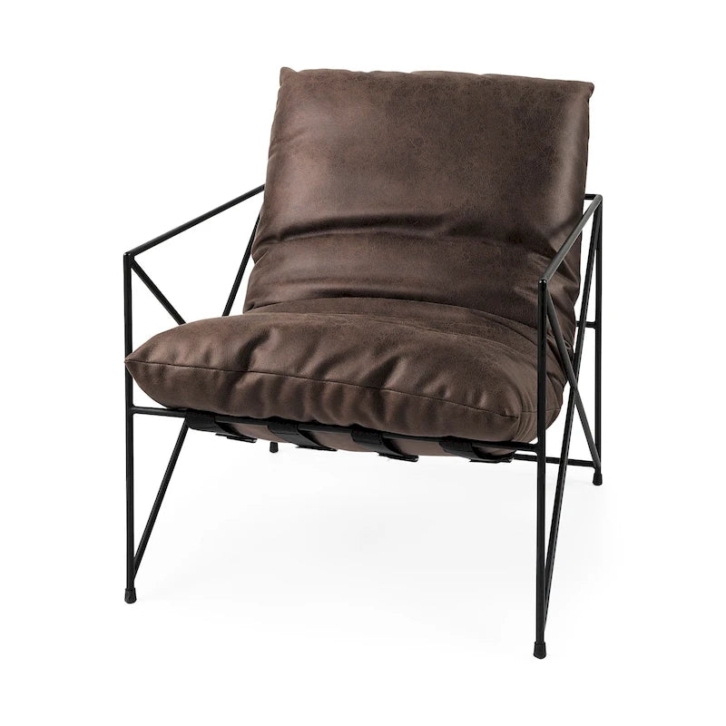 Faux Leather Accent Chair – Brown / Black, Modern Style, X-Frame Metal Legs, Seats 1