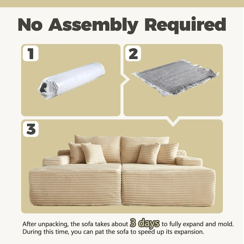 HOOOWOOO Modular Couch Plush Corduroy Sectional Sofa with Pillows