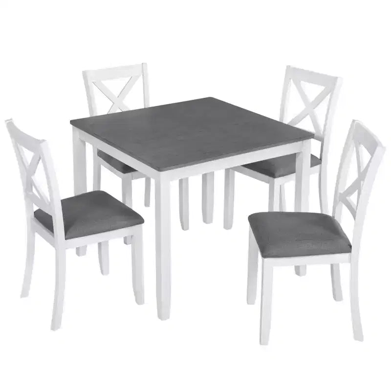 MAYEERTY 5-Piece Modern Dining Set, Wood Table with 4 Chairs, Grey & White Two Tone